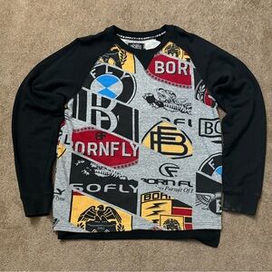 Born Fly Y2K Hip Hop Style Crewneck Sweatshirt Pullover Mens Graphic Size Medium